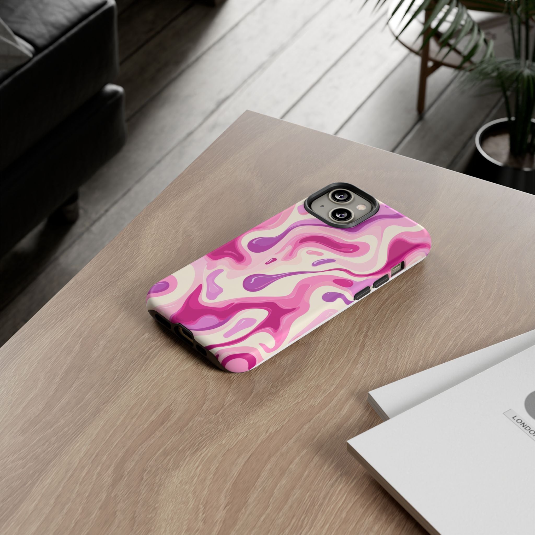 Colorful Phone Case with Abstract Pink Design