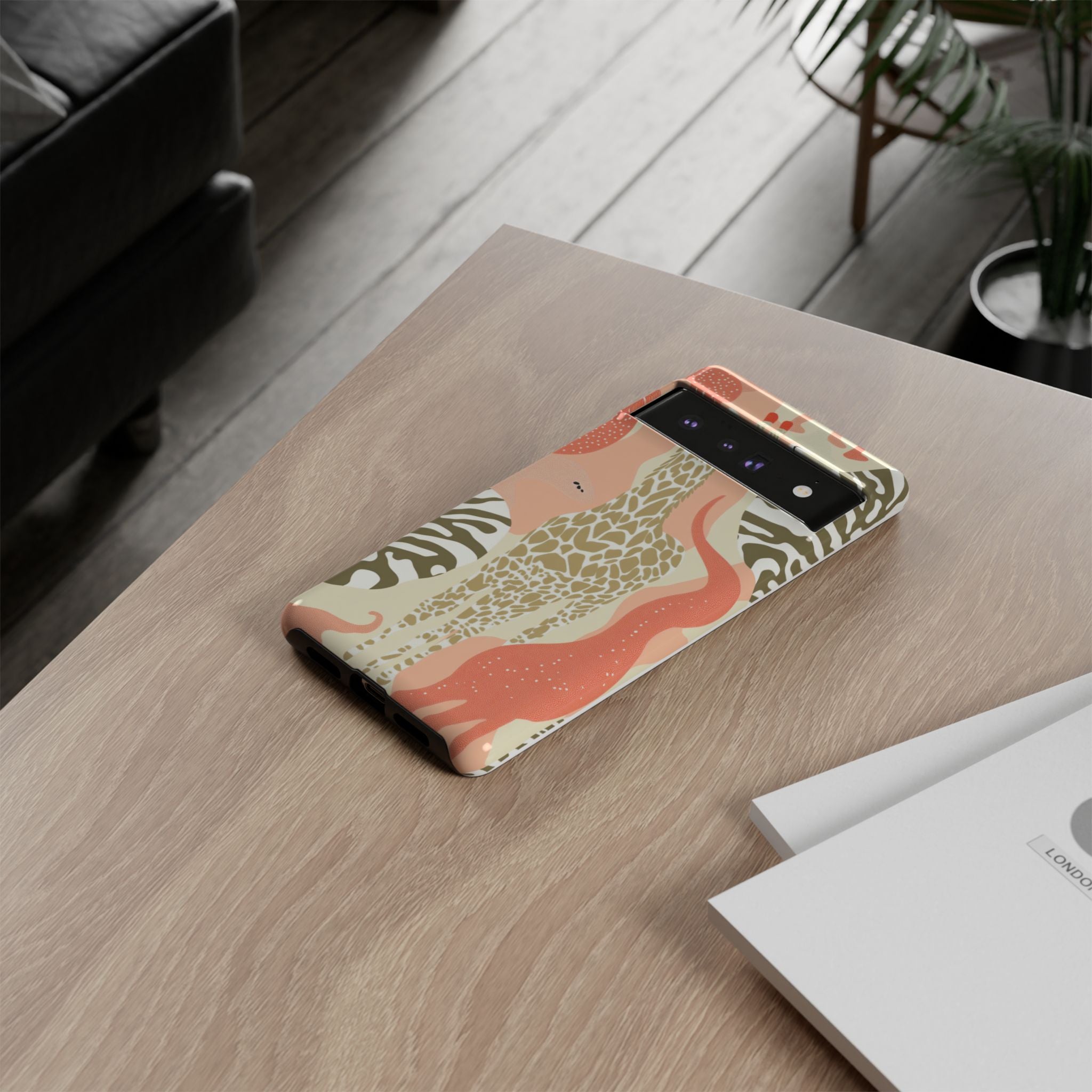 Stylish Phone Case with Giraffe and Abstract Design