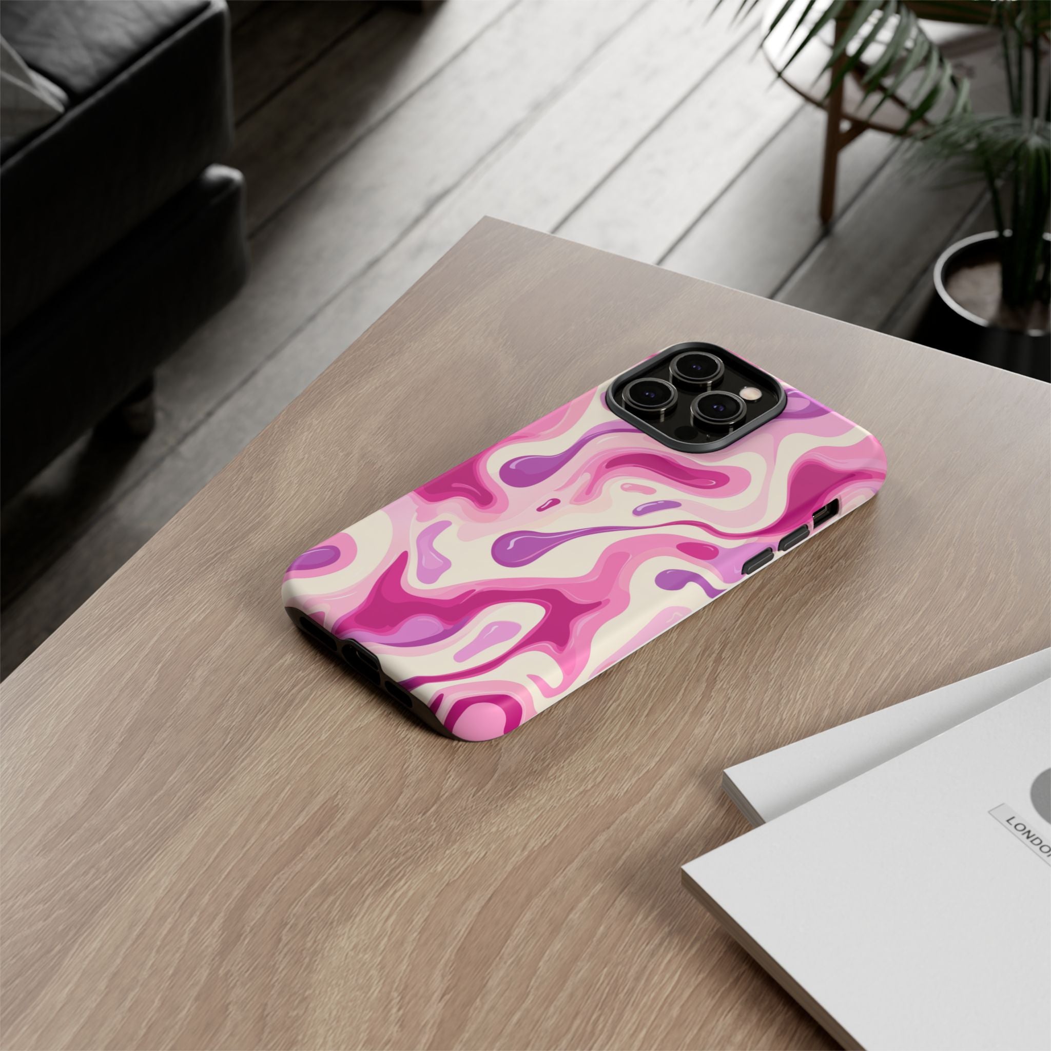 Colorful Phone Case with Abstract Pink Design