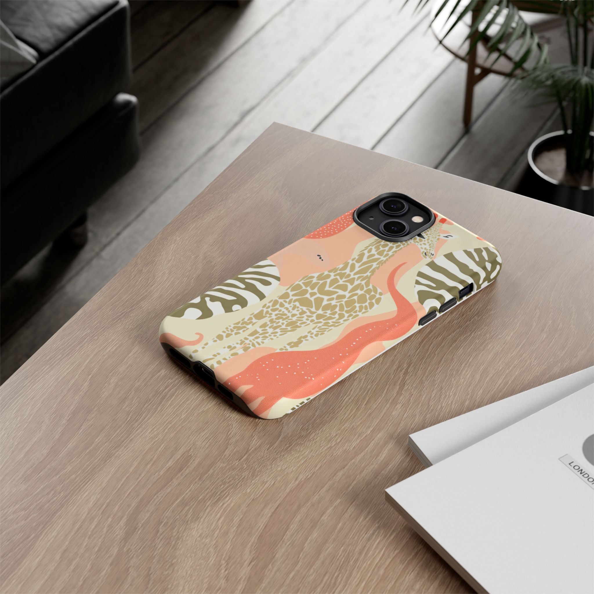 Stylish Phone Case with Giraffe and Abstract Design