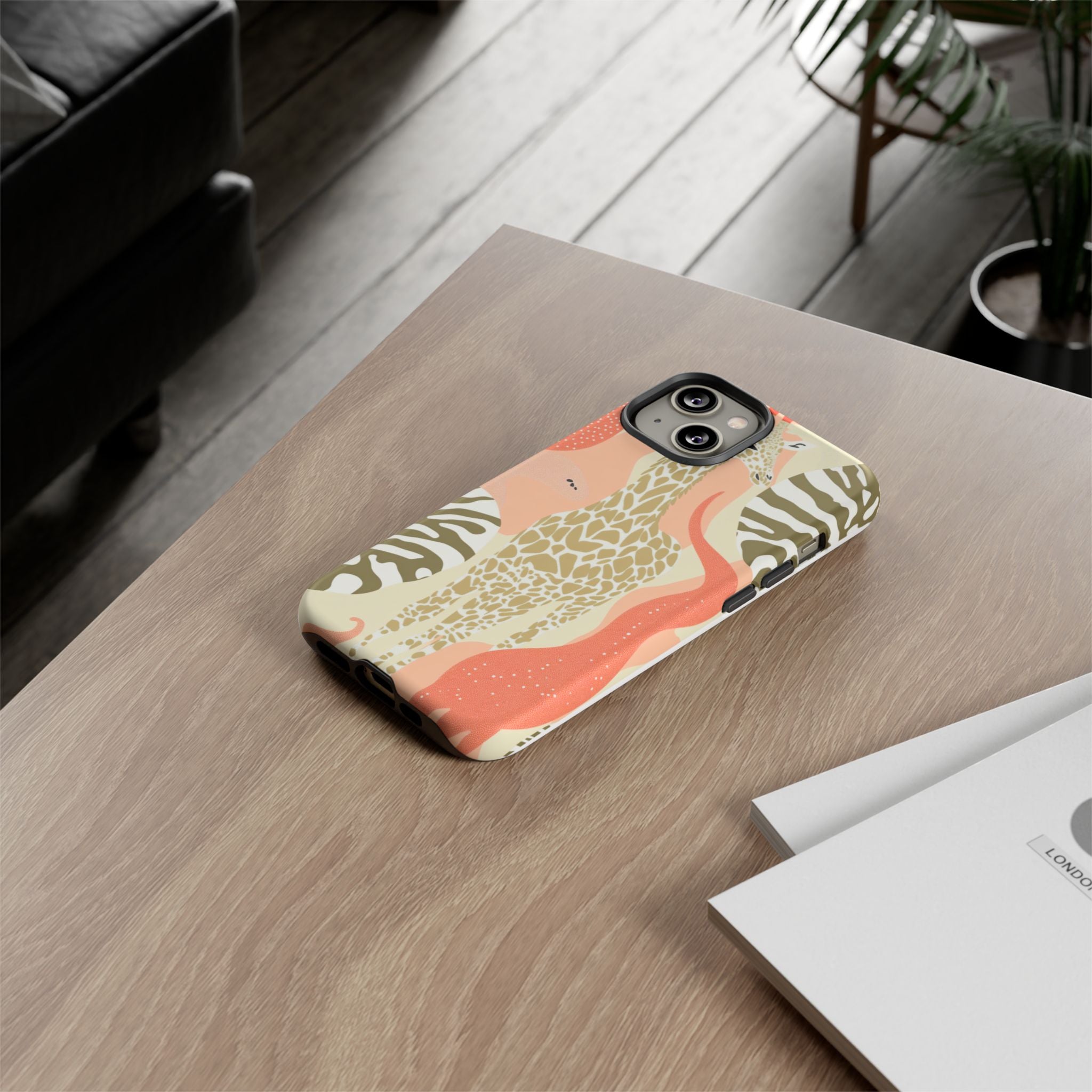 Stylish Phone Case with Giraffe and Abstract Design