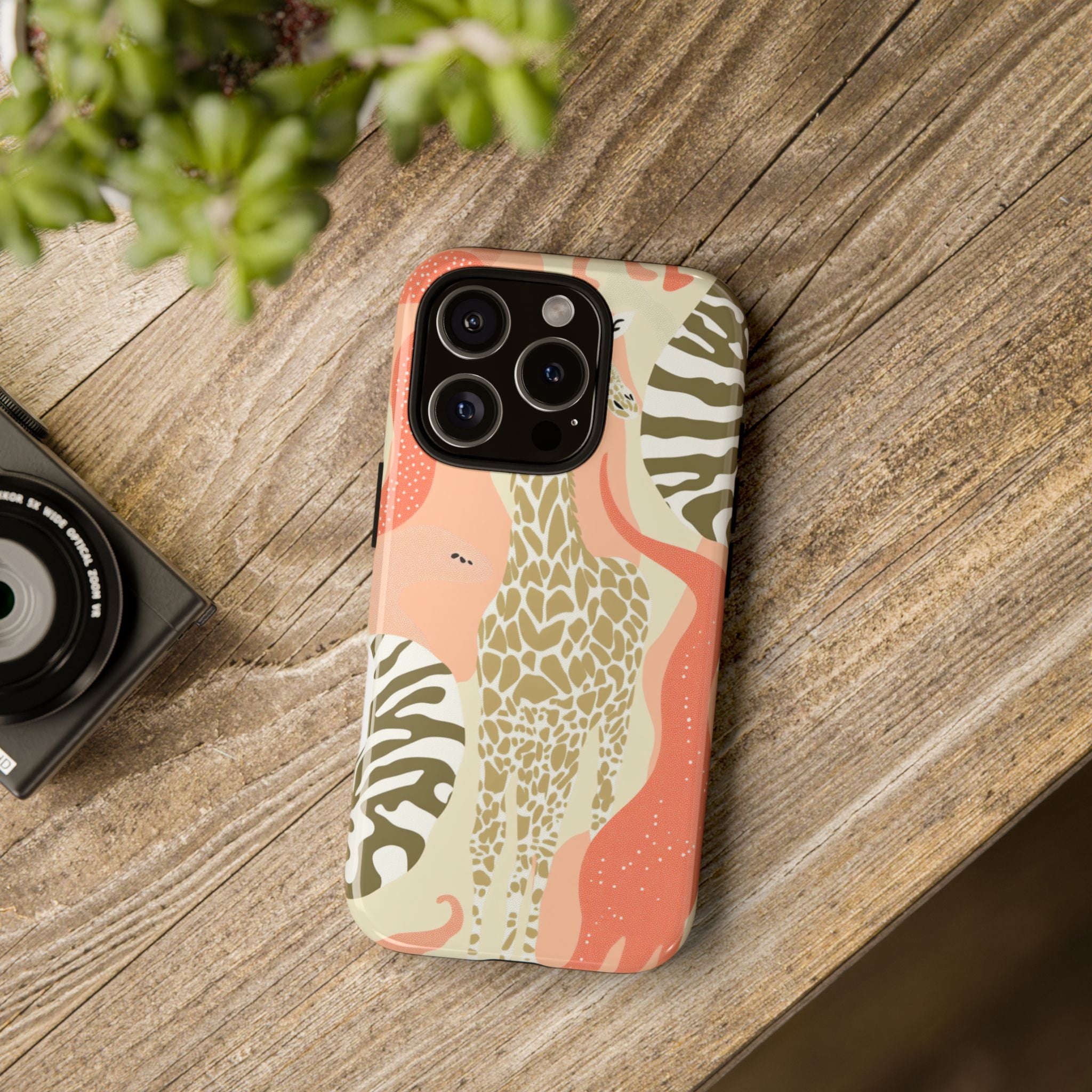 Stylish Phone Case with Giraffe and Abstract Design