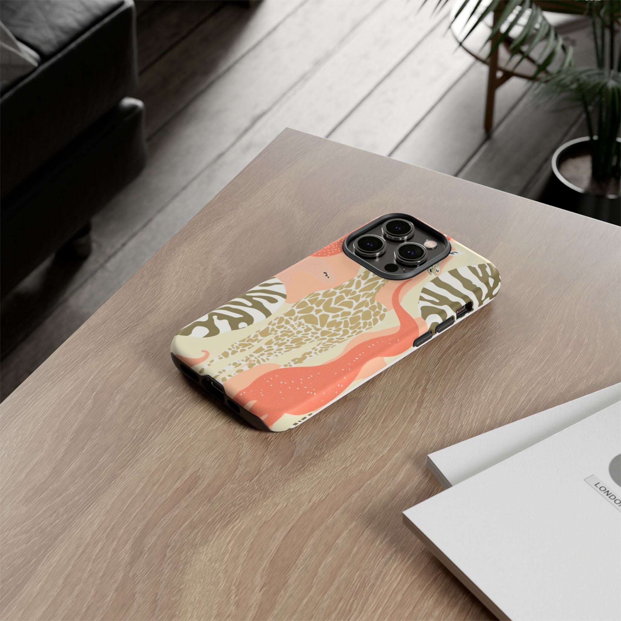 Stylish Phone Case with Giraffe and Abstract Design