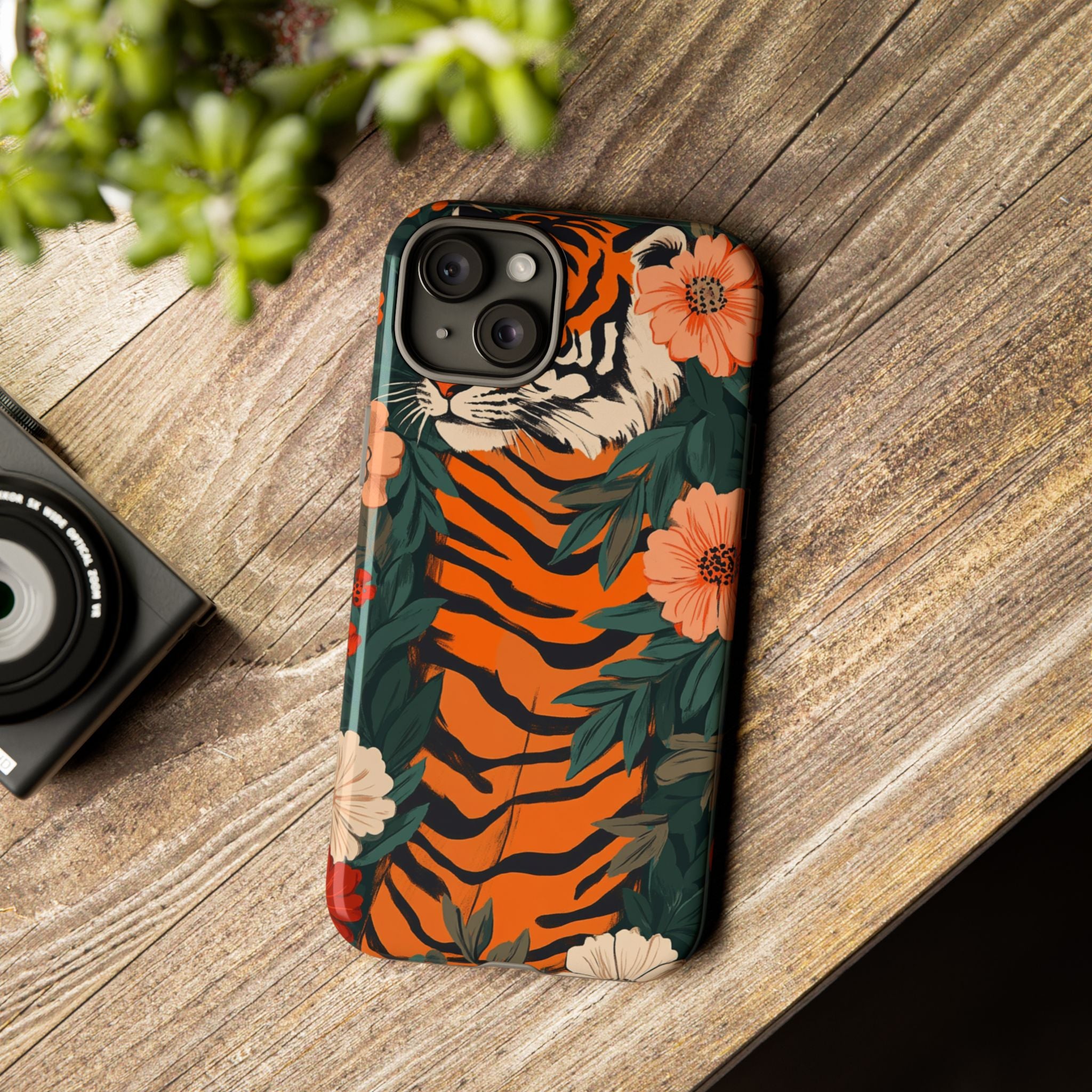 Tough Cases: Floral Tiger Phone Case