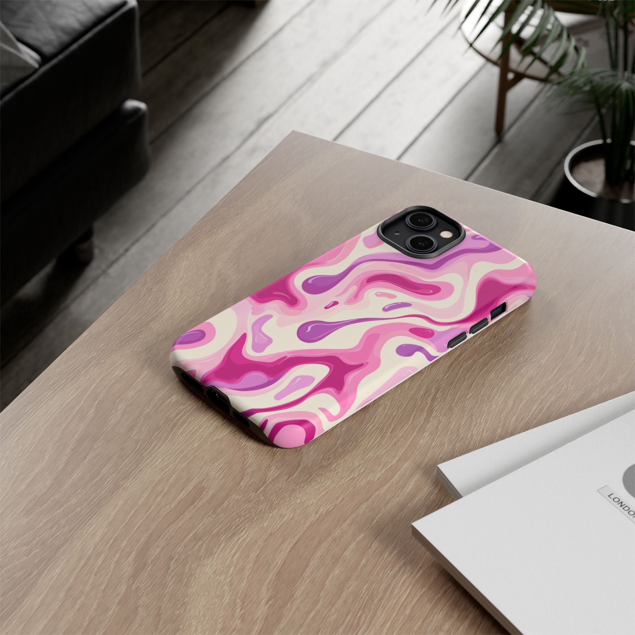 Colorful Phone Case with Abstract Pink Design