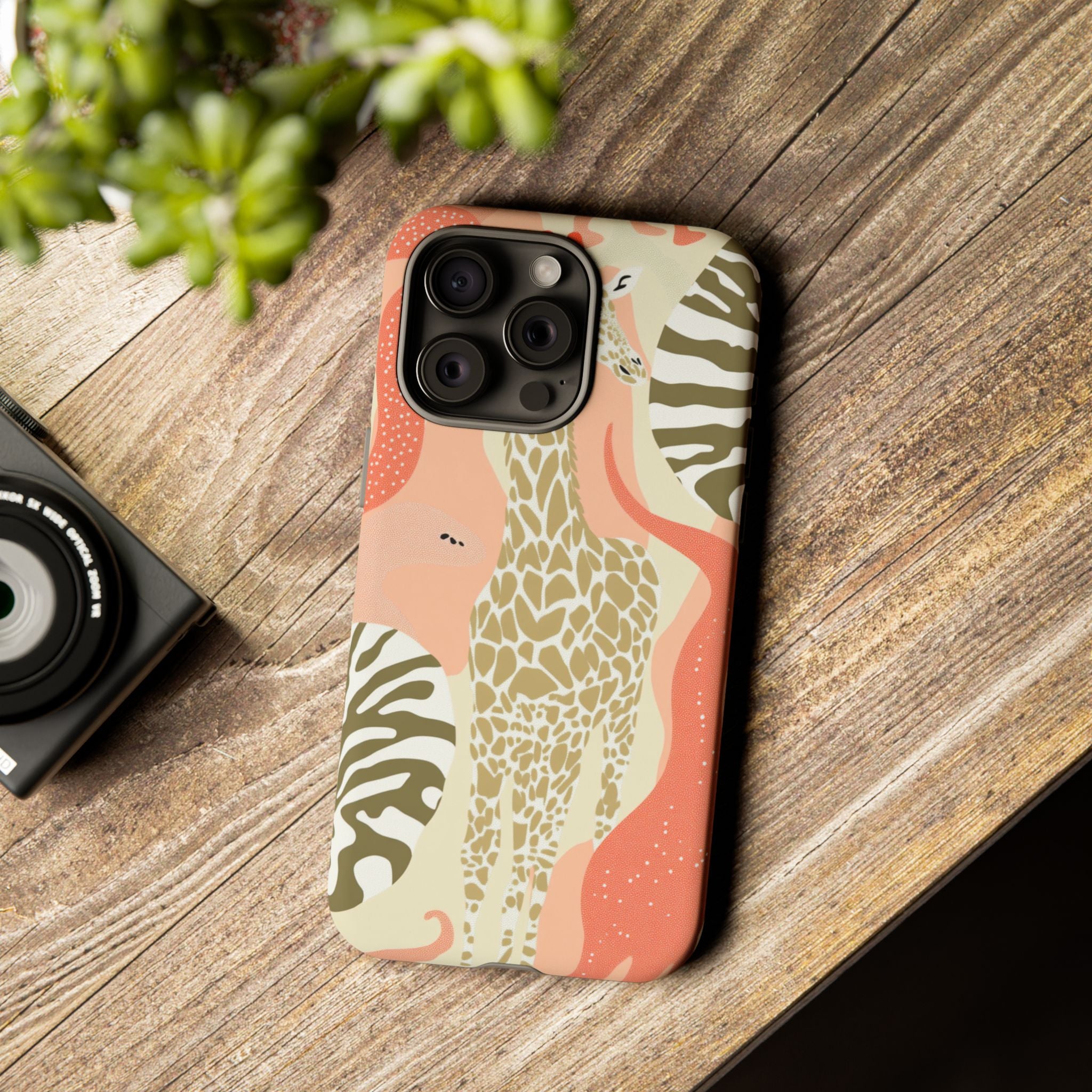 Stylish Phone Case with Giraffe and Abstract Design