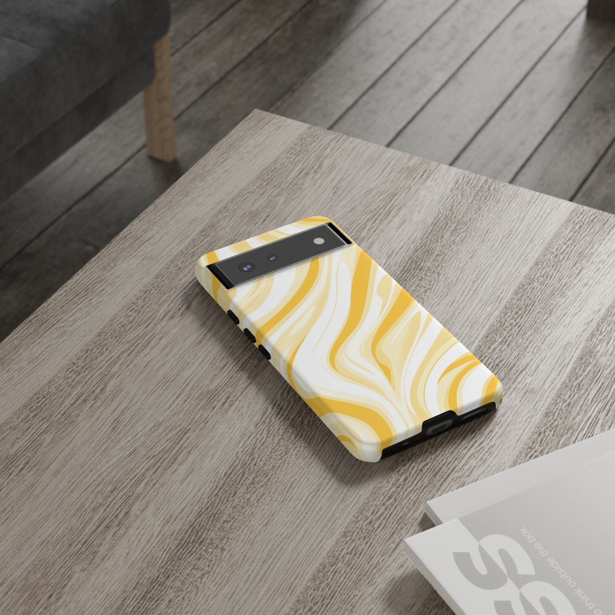 Stylish Phone Case with Yellow Marble Design