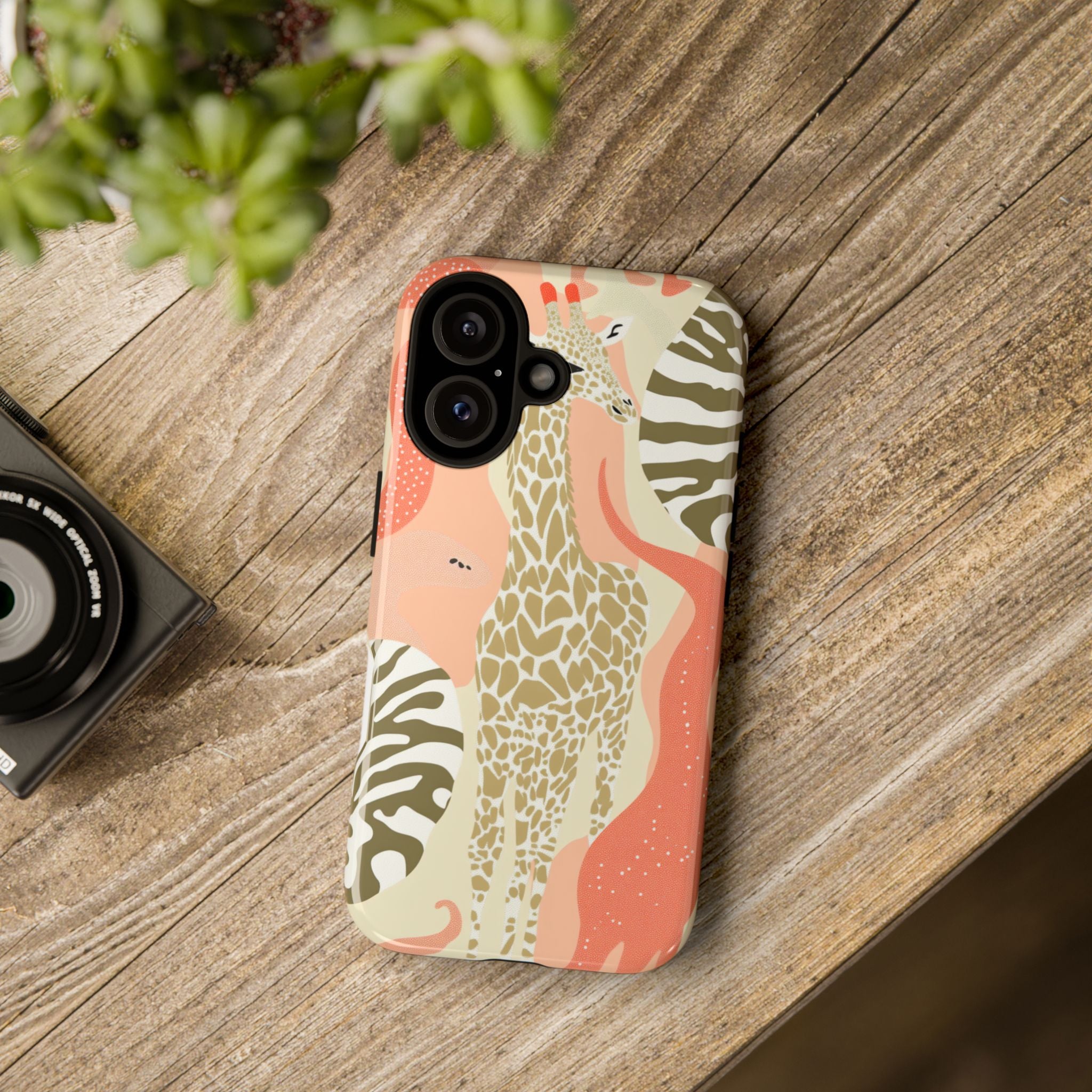 Stylish Phone Case with Giraffe and Abstract Design