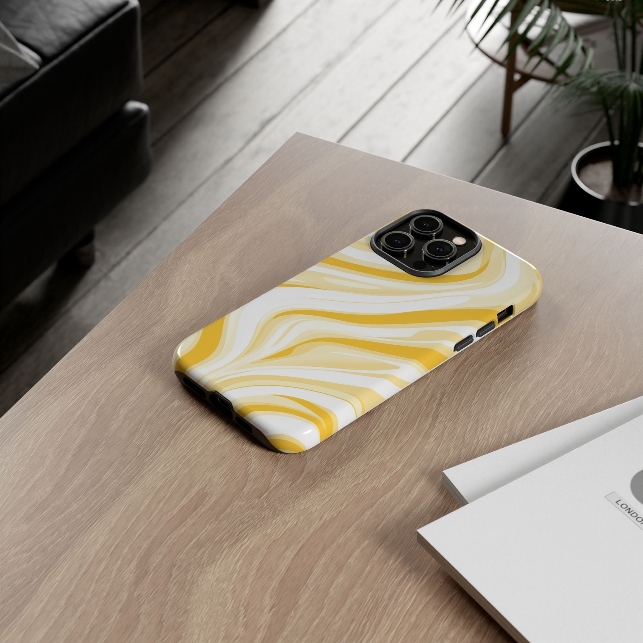 Stylish Phone Case with Yellow Marble Design