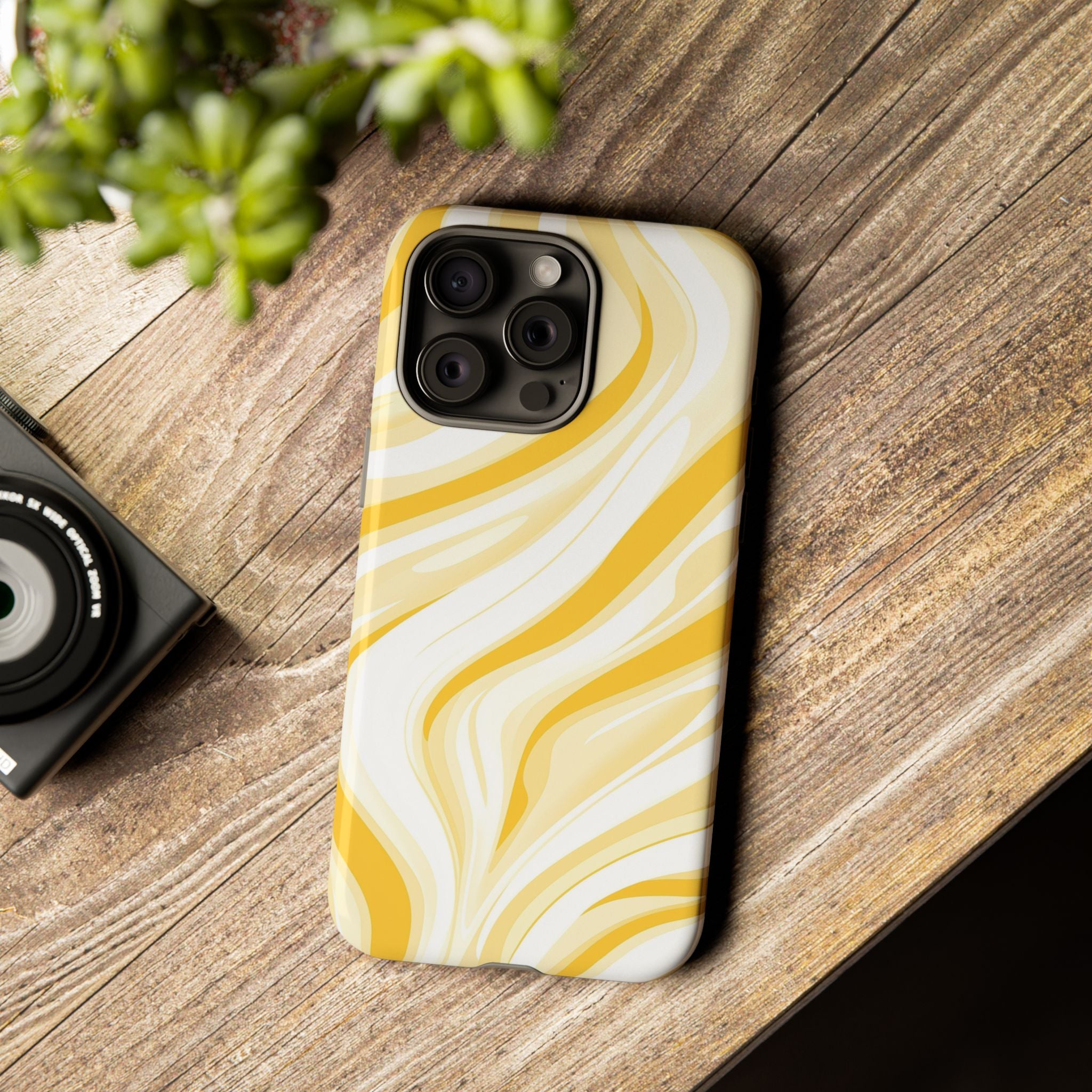 Stylish Phone Case with Yellow Marble Design
